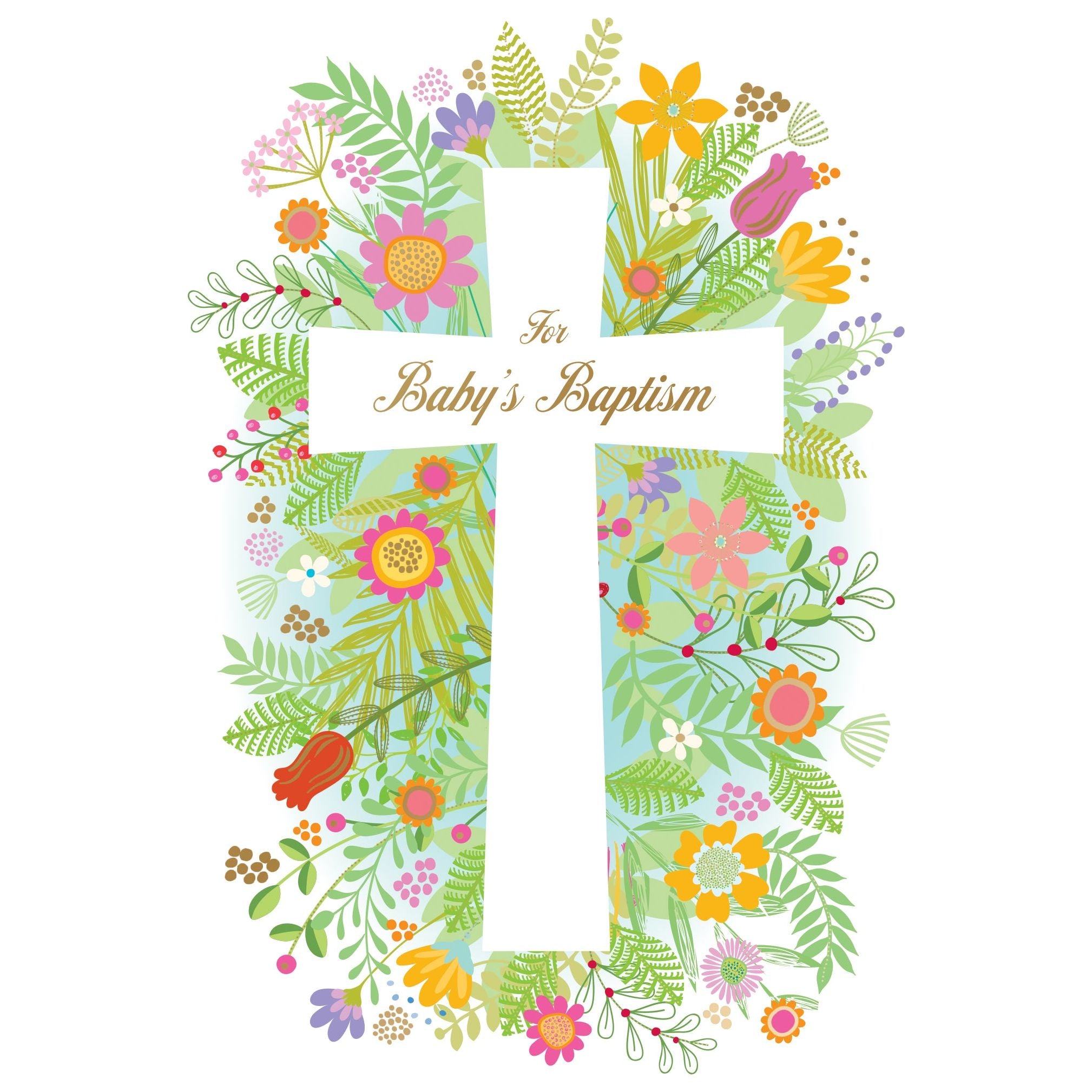 Baptism Card Floral Bloom Cross - Cardmore